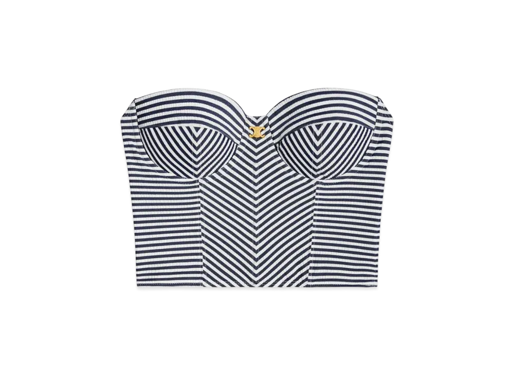 CELINE Women's Triomphe Bustier in Striped Jersey "Craie/Navy"