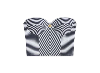 CELINE Women's Triomphe Bustier in Striped Jersey "Craie/Navy"