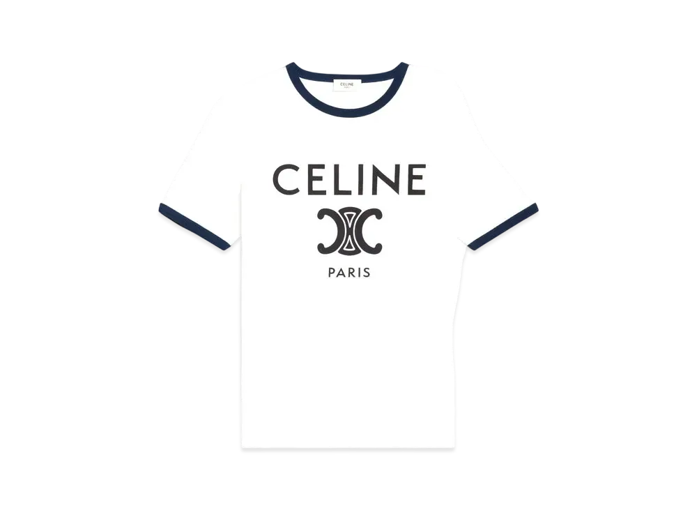 CELINE Paris T-Shirt In Cotton Jersey "Off-White/Navy/Black"