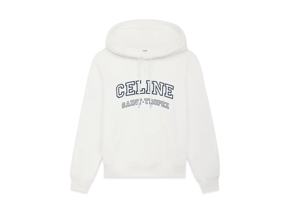 CELINE Women's Hoodie in Fleece Cotton "Off White/Navy"