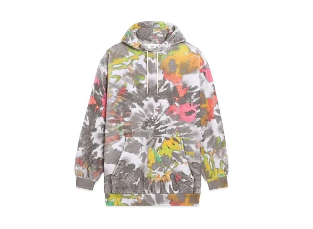 CELINE Oversized Hoodie in Terry Cotton "Gray Multicolor/Off White"