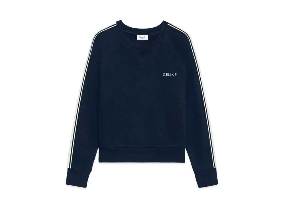 CELINE Sweatshirt In Cotton Fleece and Cashmere "Navy/Off White"