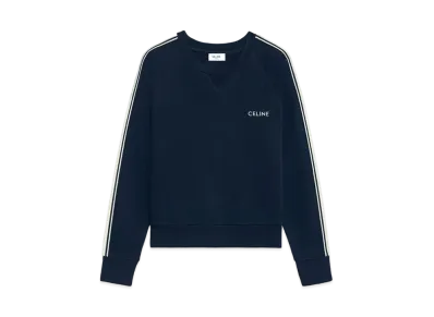 CELINE Sweatshirt In Cotton Fleece and Cashmere "Navy/Off White"