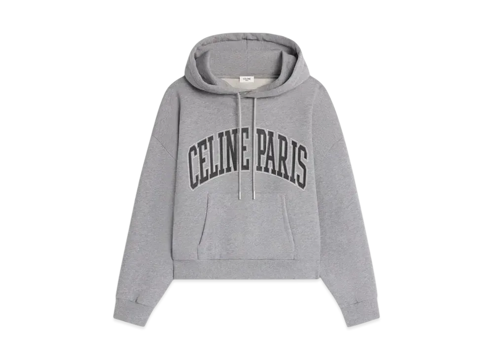 CELINE Women's Oversized CELINE Women's Hoodie in Cotton Fleece "Grey Melange/Navy Stone Wash"