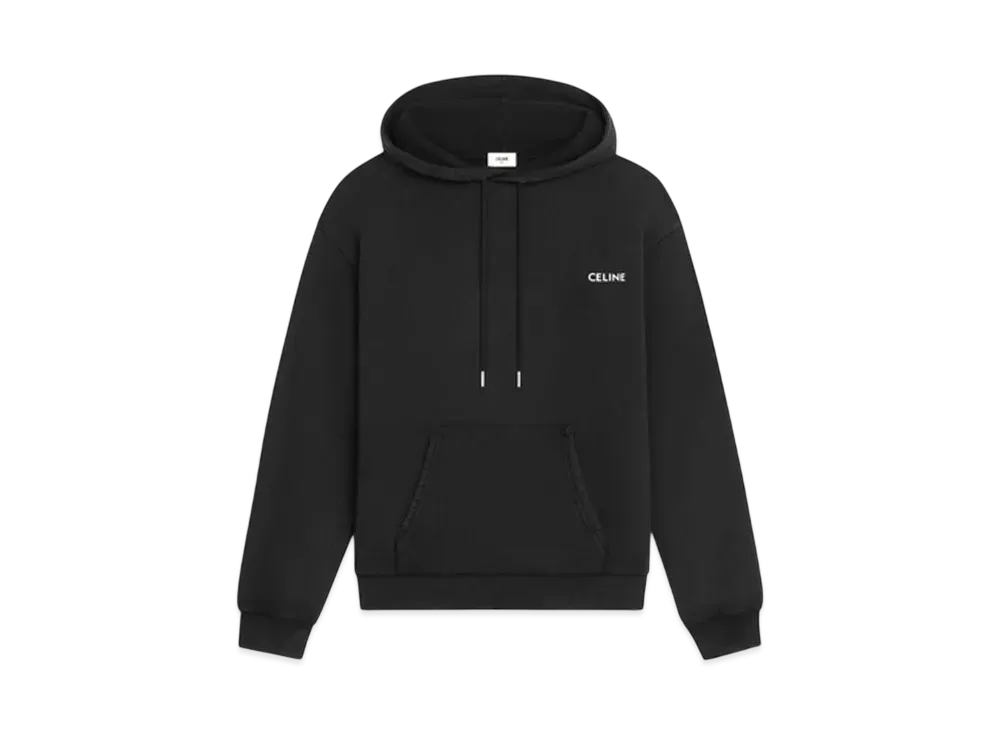 CELINE Men's Loose Hoodie in Cotton Fleece "Washed Black/Off White"