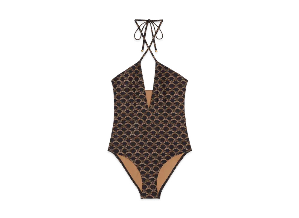 CELINE Women's Swimsuit in Monogram Jersey "Toffee/Brown"