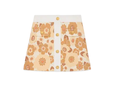 CELINE Women's Trapeze Mini Skirt in Wool Jersey "Cream/Orange"