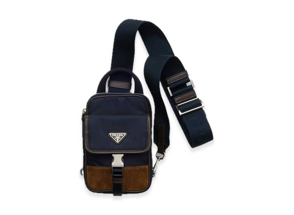 PRADA Re-Nylon x Leather Smartphone Case "Navy/Dark Brown"