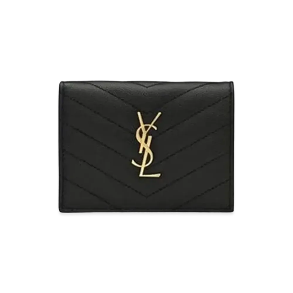 Saint Laurent Monogram Card Case In Grain De Poudre Embossed Leather "Black"
