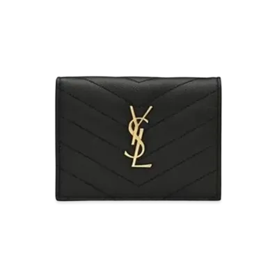 Saint Laurent Monogram Card Case In Grain De Poudre Embossed Leather "Black"