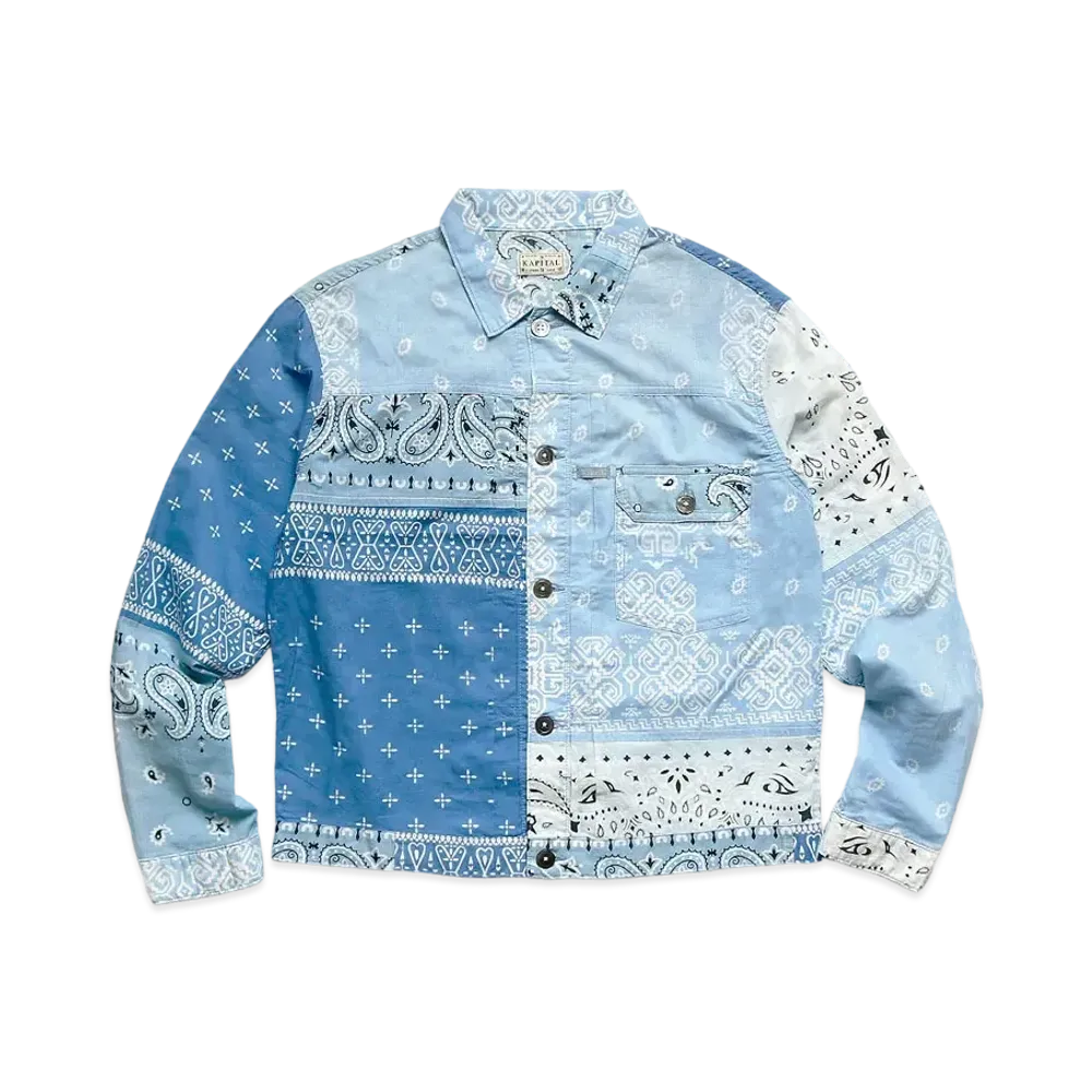 KAPITAL GAUZE BANDANA PATCHWORK 1ST JACKET "Sax"