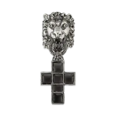 GUCCI Lion Head Cross Motif Ring "Silver"