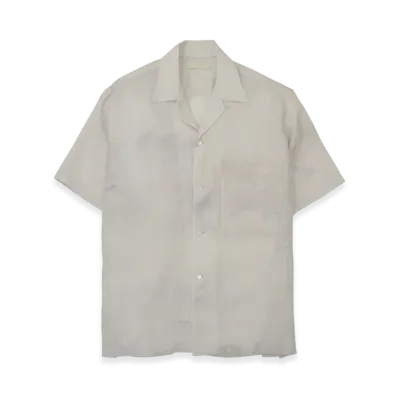 YOKE Landscape Printed Tencell Poplin Open Collar Shirt "Gray"