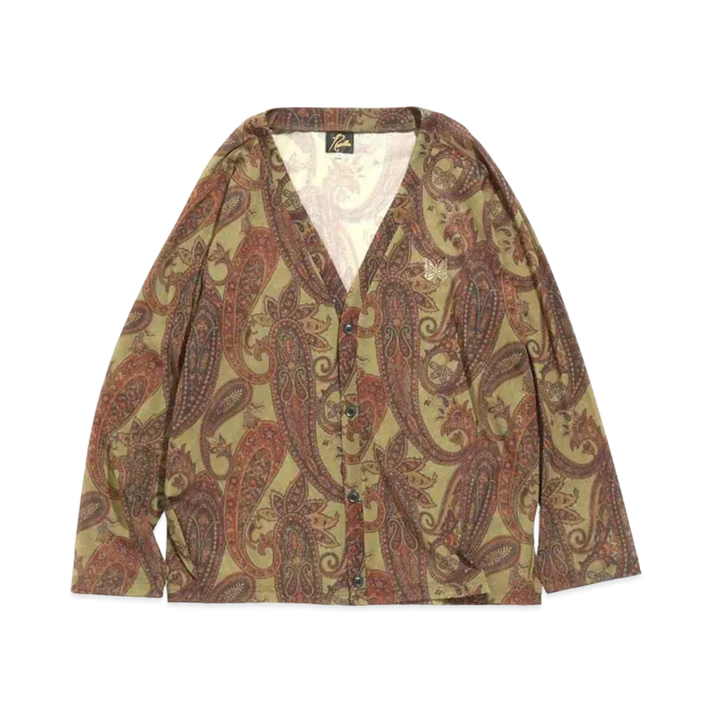Needles V NECK CARDIGAN - POLY MESH / PAISLEY PT. "Khaki"