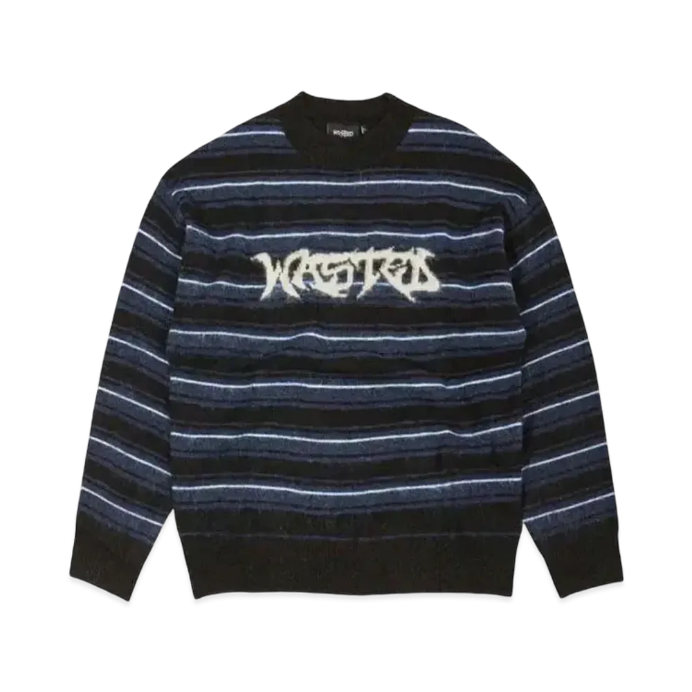 WASTED PARIS Sweater Fuzzy Stripes Savage "Black"