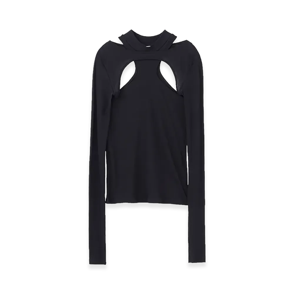 JOHN LAWRENCE SULLIVAN Women's Rib Layered Hi-Neck Top "Black"