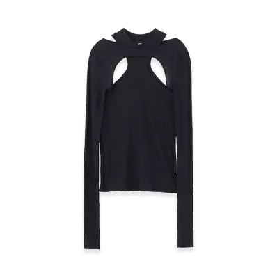 JOHN LAWRENCE SULLIVAN Women's Rib Layered Hi-Neck Top "Black"