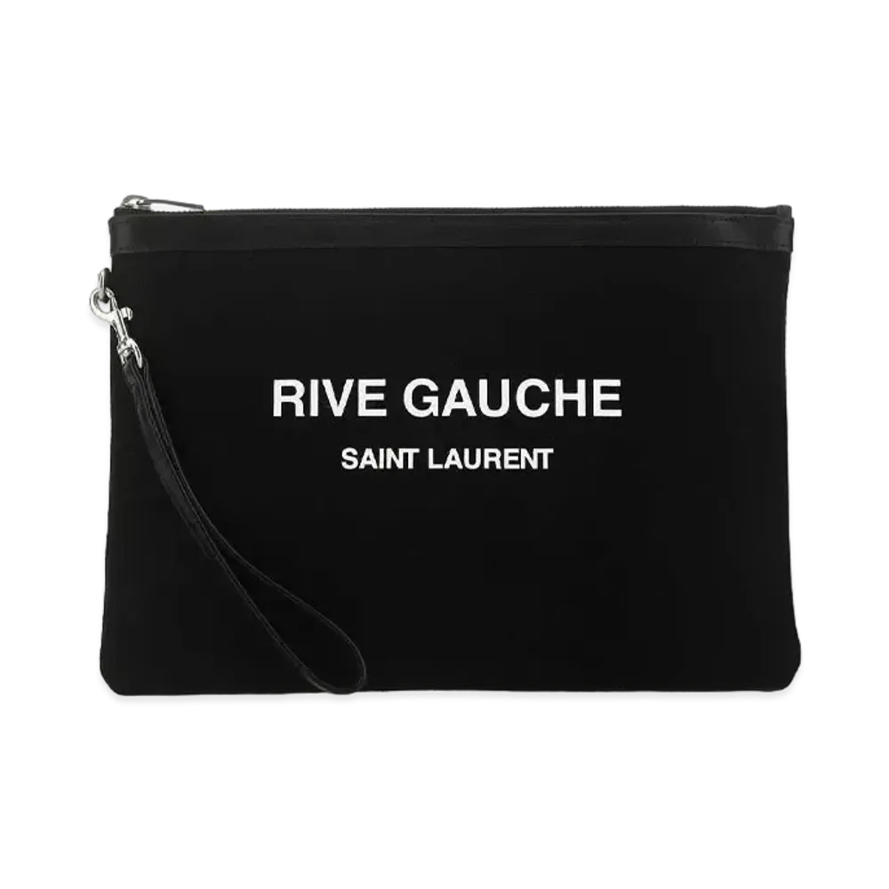 SAINT LAURENT Rive Gauche Zippered Pouch In Bias Canvas "Black White"