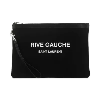 SAINT LAURENT Rive Gauche Zippered Pouch In Bias Canvas "Black White"