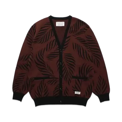 WACKO MARIA Leaf Jacquard Cardigan "Burgundy"