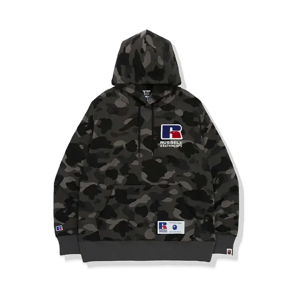 A BATHING APE x RUSSELL Color Camo College Pullover Hoodie "Black"