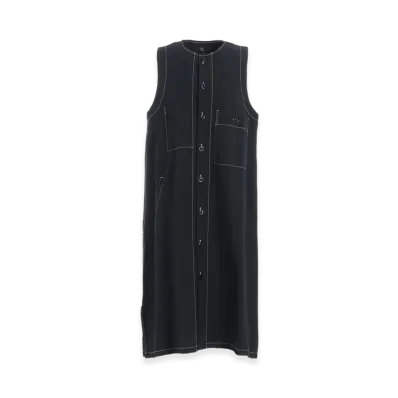 Y's Cotton Linen Dump Sleeveless Dress "Black"