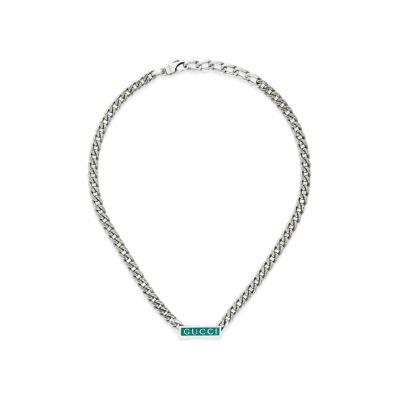 GUCCI Enamel Necklace With Gucci Logo "Lightblue/Gray"