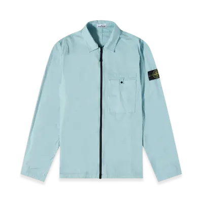 Stone Island 12619 Supima Cotton Twill Stretch-TC Garment Dyed Overshirt - 22SS "Aqua"
