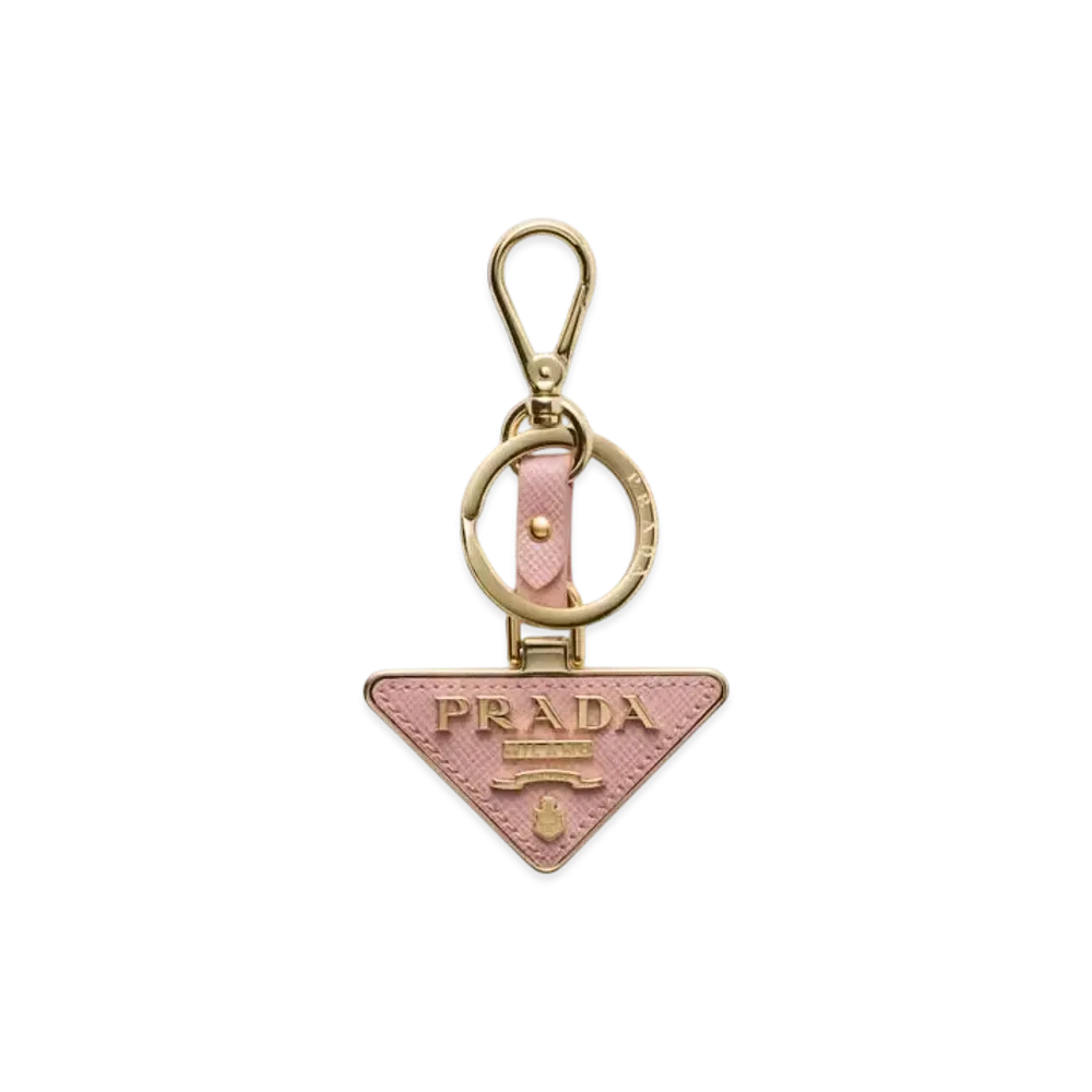 PRADA Saffiano Leather and Metal Keychain "Pale Pink"