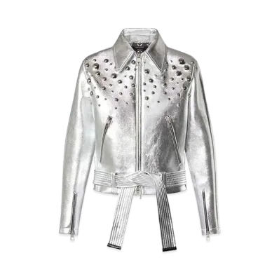 Louis Vuitton x Yayoi Kusama Metal Studs Metallized Leather Jacket "Silver"