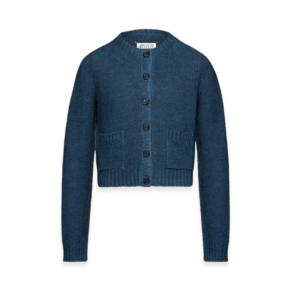 Maison Margiela Women's Hemp Basket Weave Knit Cardigan "Blue"
