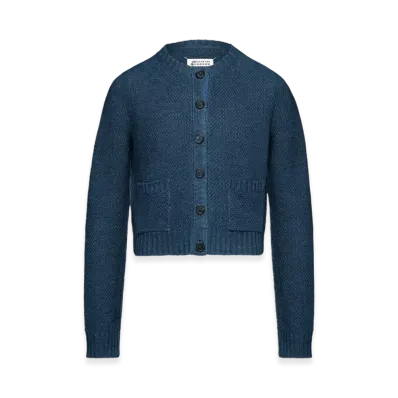 Maison Margiela Women's Hemp Basket Weave Knit Cardigan "Blue"