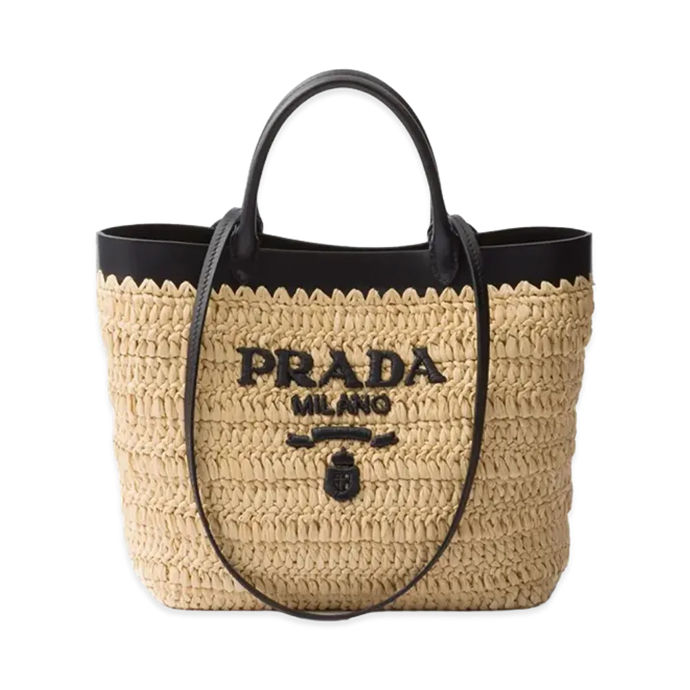 PRADA Women's Small Crochet And Leather Tote Bag "Beige"