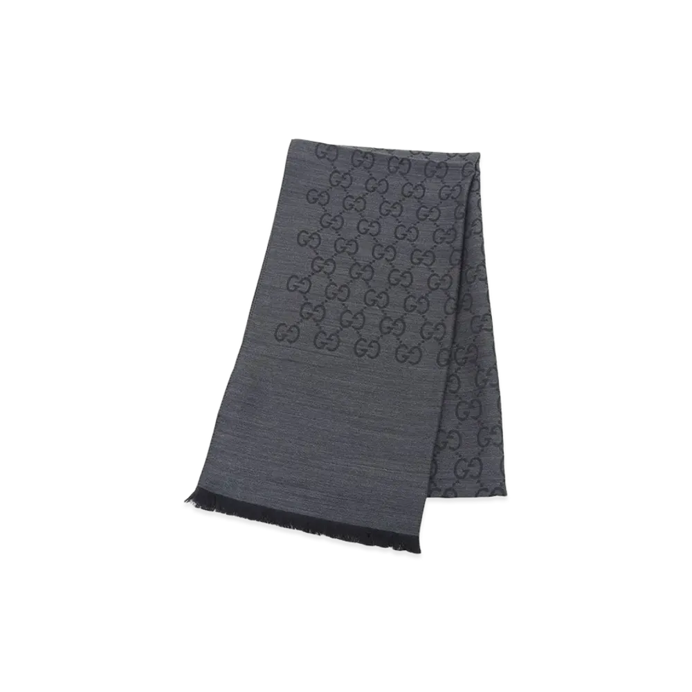 GUCCI Women's Muffler GG Pattern Wool Silk Blend Stole "Gray"