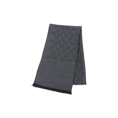 GUCCI Women's Muffler GG Pattern Wool Silk Blend Stole "Gray"