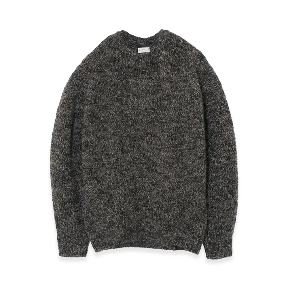 YOKE Wool Mohair Blend Mottle yarn Triple Marl Crewneck Sweater "Brown Black"