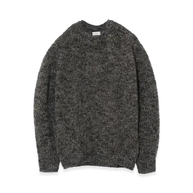YOKE Wool Mohair Blend Mottle yarn Triple Marl Crewneck Sweater "Brown Black"