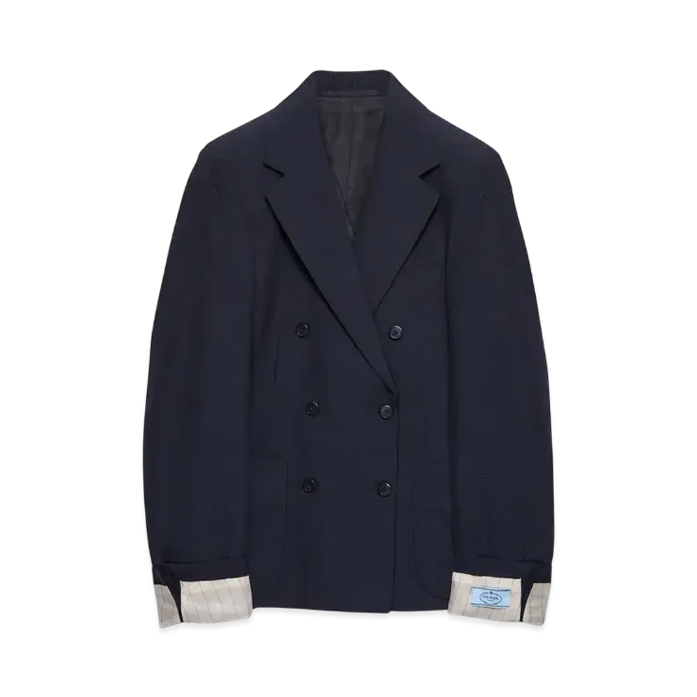 PRADA Women's Double-Breasted Kid Mohair Jacket "Navy"