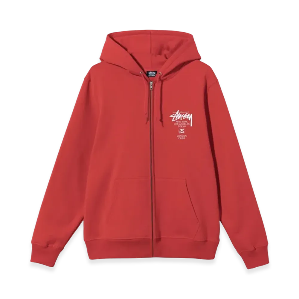 Stussy World Tour Zip Hoodie 2021 "Red"