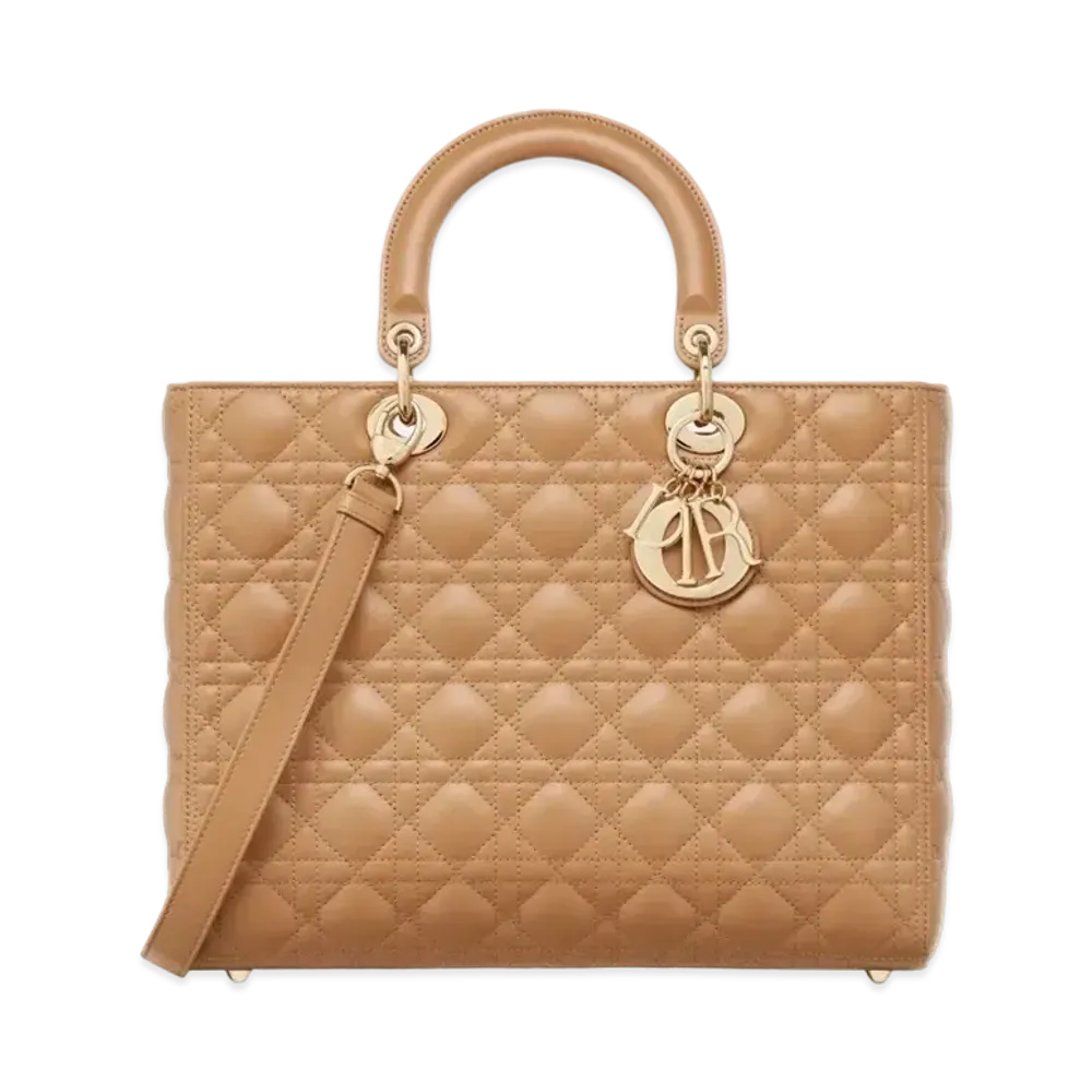 Dior Large Lady Bag Cannage Lambskin Medium "Tan"