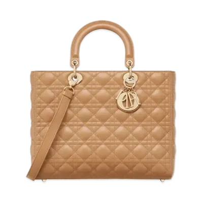 Dior Large Lady Bag Cannage Lambskin Medium "Tan"