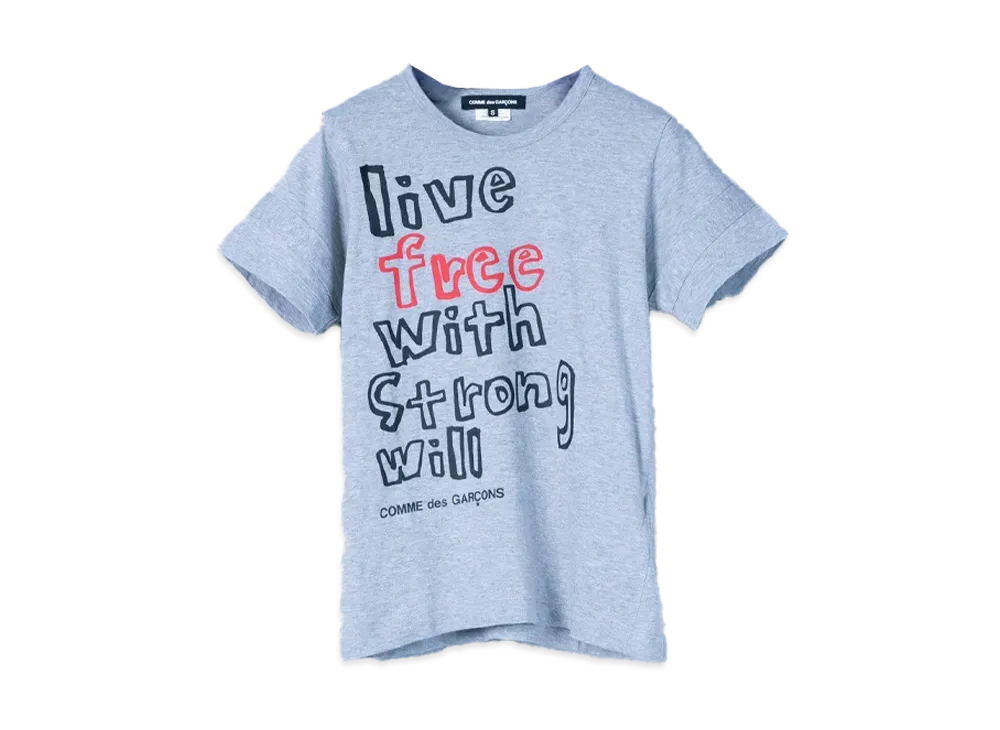 コムデギャルソン リブ フリー ウィズ ストロング ウィル Tシャツ "グレー"