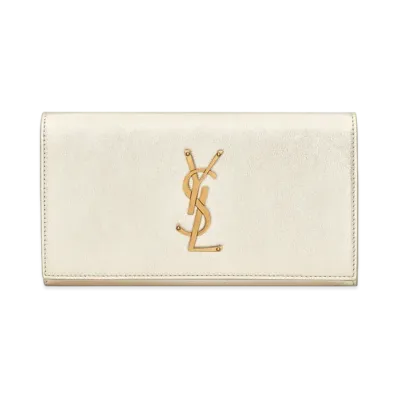 SAINT LAURENT Monogram Large Flap Wallet In Metallized Leather "Pale Gold"