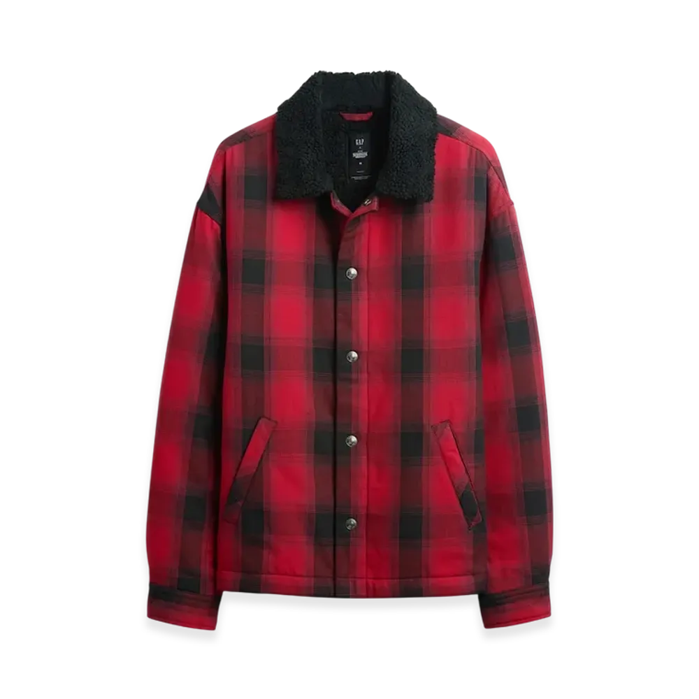 Gap x Stranger Things Sherpa Lined Shacket "Red Plaid"