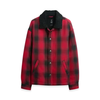 Gap x Stranger Things Sherpa Lined Shacket "Red Plaid"