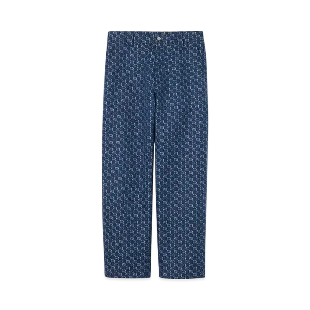 GUCCI Cotton Jacquard GG Shadow Pant "Blue/White"
