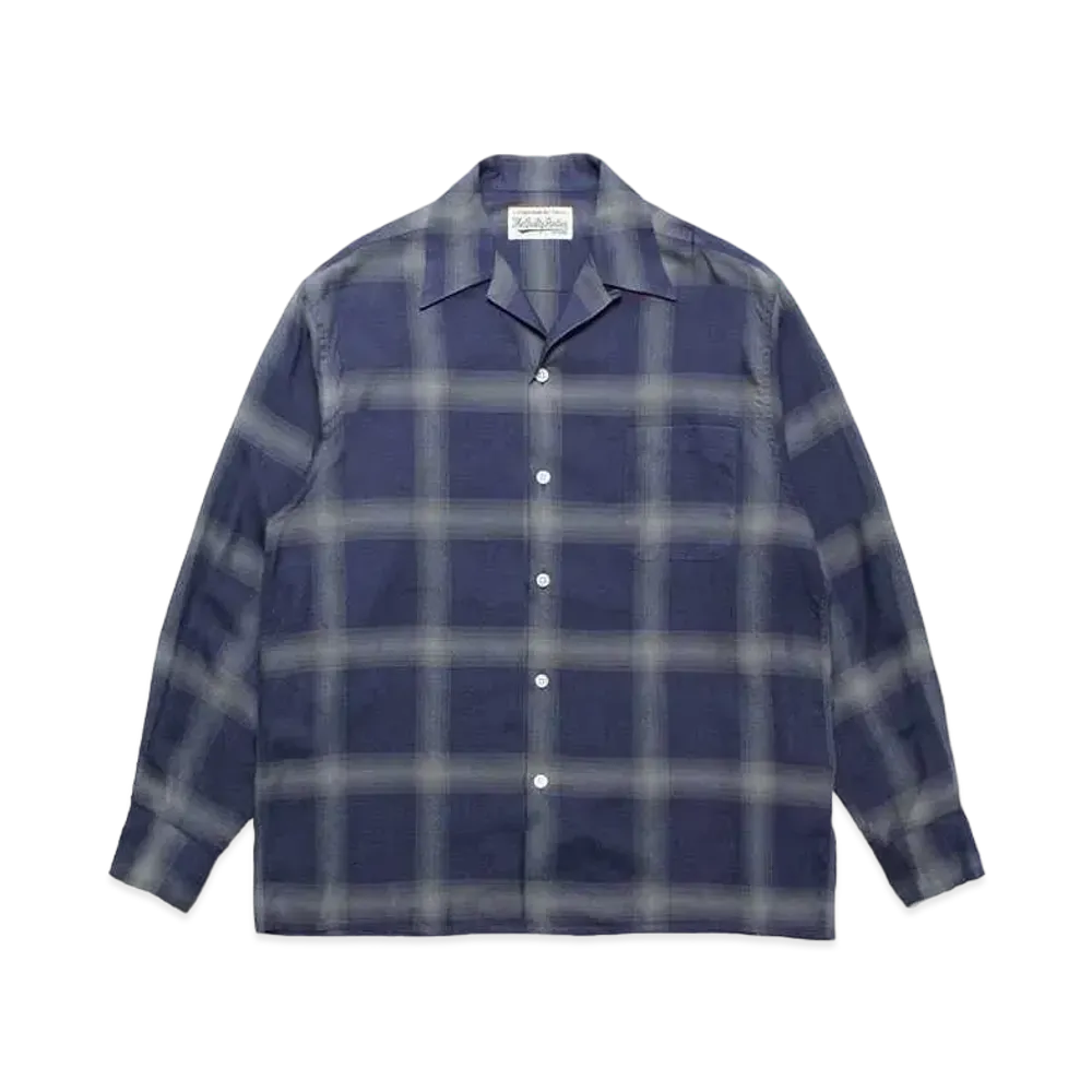 WACKO MARIA Check Open Collar Shirt "Navy"