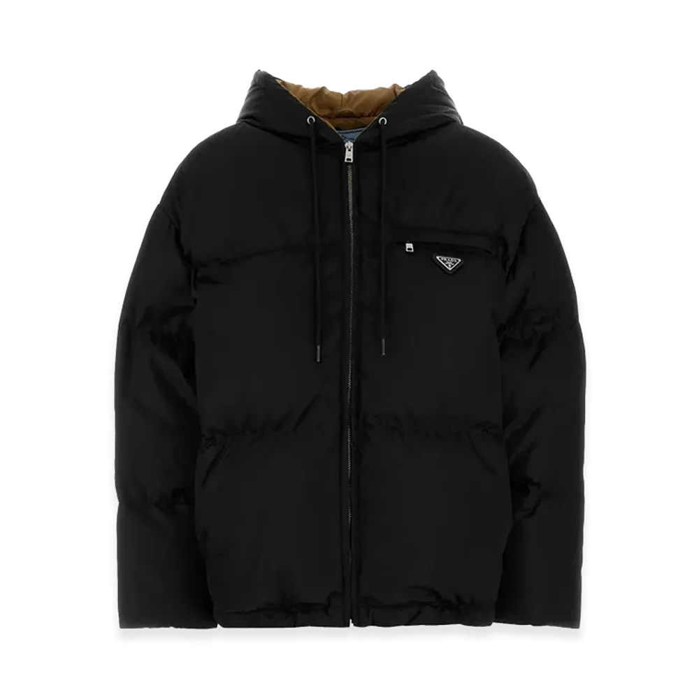 PRADA Women's Contrasting Lining Hooded Down Jacket "Black"