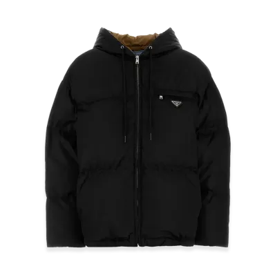 PRADA Women's Contrasting Lining Hooded Down Jacket "Black"