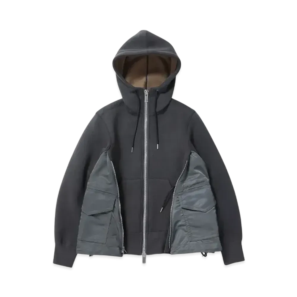 sacai Sponge Sweat x Nylon Twill Hoodie "Charcoal Gray/Charcoal Gray"